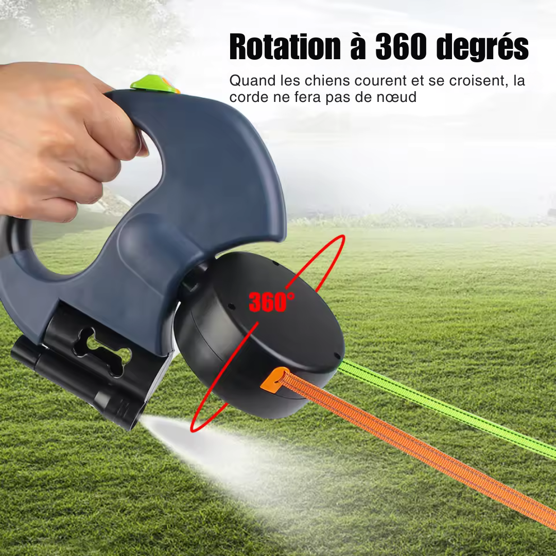 Laisse double pour chien 3 en 1 avec rotation 360°