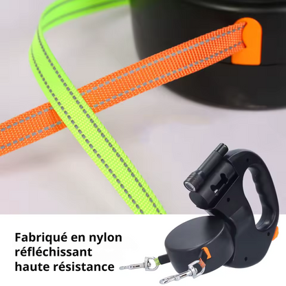 Laisse double pour chien 3 en 1 avec rotation 360°